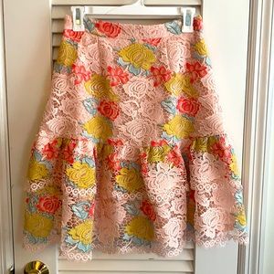 Anthropologie lace embroidered tiered skirt